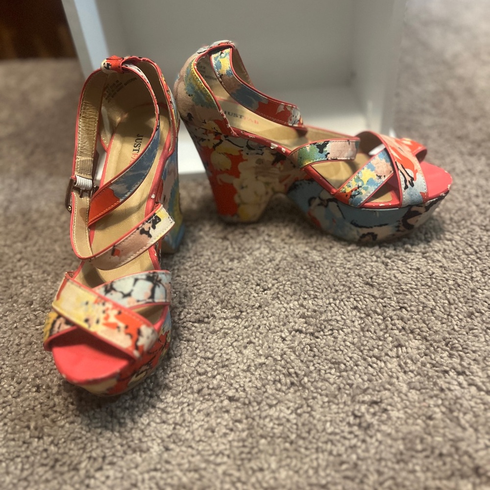 Colorful Floral Platform Wedges